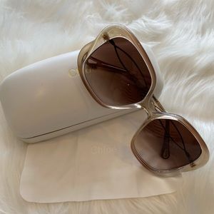 Chloé White Petal 56mm Rectangle Sunglasses